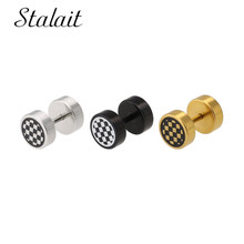 Fashion Grid Square Pattern Shape Gold Black Color Stainless Steel Earring For Women Men Punk Gothic Barbell Earring Man Jewelry 2024 - buy cheap