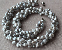 Joyería de perlas reales para mujer, collar de perlas de agua dulce genuinas de 18 pulgadas, Color gris, barroco, joyería hecha a mano 2024 - compra barato