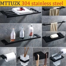 MTTUZK SUS304 Preto Fosco Conjunto de Hardware Banheiro Prateleira de Toalha de Aço Inoxidável Gancho Suporte de Papel Toalha Bar Banheiro Acessórios 2024 - compre barato