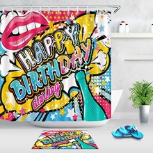 Funny Birthday Graffiti Shower Curtain with Mat Set Anime Bathroom Extra Long Waterproof Polyester Fabric For Kids Bathtub Decor 2024 - buy cheap