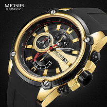 MEGIR-Relojes deportivos militares de cuarzo para hombre, cronógrafo de pulsera de lujo del ejército, dorado y negro, 2086 2024 - compra barato