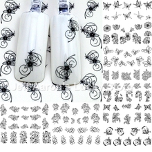 12 Sheets beauty water transfer nail art sticker decals for nails decoration accessoires manicure tools black flower pattern A12 2024 - buy cheap
