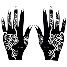 1 par de aerógrafo de henna, tatuagem preta à prova d'água, arte corporal, adesivo de design de tatuagem para mulheres, suprimentos de estêncil s111 2024 - compre barato
