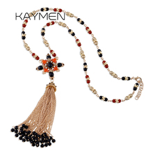 KAYMEN Luxury Handmade Chains Cross Shape Pendant and Chains Tassels Pendant Necklace for Women Long Chains Necklace NK-04079 2024 - buy cheap