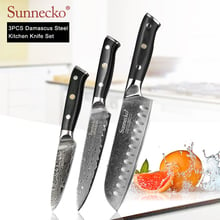 SUNNECKO 3PCS Damascus Kitchen Knives Set Santoku Utility Paring Knife Japanese VG10 Steel G10 Handle Sharp Meat Fruit Cutting 2024 - buy cheap