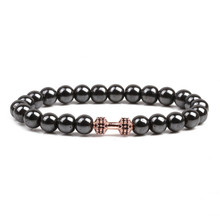 Ouro haltere magnético hematite cura reiking pedra pulseira masculino feminino magnetite pulseiras 2024 - compre barato