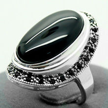 17X30mm negro Natural jade ovalado 925 Plata de Ley marcasita tamaño del anillo 7/8/9/ 10 2024 - compra barato