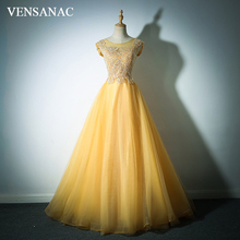 VENSANAC O Neck Lace Appliques 2018 Tulle Long Evening Dresses Elegant A Line Crystal Backless Party Prom Gowns 2024 - buy cheap
