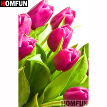 Homfun quadrado completo/broca redonda 5d diy pintura diamante "tulipa flor" 3d diamante bordado ponto cruz decoração de casa a19549 2024 - compre barato