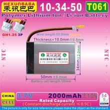 [T061] 3.7V 2000mAh [103450] GH1.25 3P;THREE 3 WIRE;NTC + -;Polymer lithium ion battery for MP3,DVR;MP5;MP4;SPEAKER;GPS 2024 - buy cheap