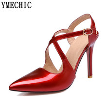 YMECHIC Lady Spring Summer Stiletto Cross Tied Black Red Pink Thin High Heels Shoes Woman Office Plus Size Cross Strap Pumps 2024 - buy cheap
