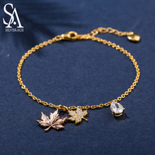 SA SILVERAGE 925 Sterling Silver Bracelets Bangles for Women Yellow Gold Color Maple Leaf Silver 925 Jewelry Gold Bracelets 2019 2024 - buy cheap