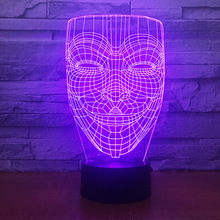 V для Vendetta Маска, 3D иллюзия, Ночной светильник, непоборный, Anonymous Guy Fawkes, вечерние, декоративный светильник, светящийся светодиодный светильник, Прямая поставка 2024 - купить недорого