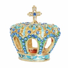 Crown bejeweled crystal trinket jewelry box metal tabletop decoration Wedding Ring necklace Earring/Pendant Display Box 2024 - buy cheap