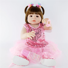 Best looking doll 56cm Skin Silicone Vinyl Reborn Baby Girl real Alive Newborn Babies Doll in Pretty dress bebe Toddler Xmas Gif 2024 - buy cheap