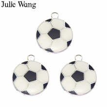 Julie Wang 1 Pack Alloy Black White Enamel Football Charms Necklace Pendant Earrings Findings DIY Metal Accessory Jewelry Making 2024 - buy cheap