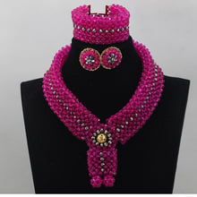 Unique Hot Pink Mix Silver Crystal Women Jewelry Set Chunky African Bridal Beads Jewelry Set Pendant Necklace Free ShipHX968 2024 - buy cheap