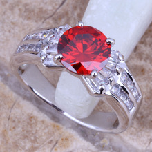 Noblest White CZ Red Garnet Silver Plated Stamped Fashion Ring Size 6 / 7 / 8 / 9 R0122 2024 - buy cheap