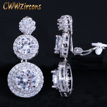 CWWZircons Clip on Ear Round Drop Cubic Zirconia Non Pierced Earrings Fashion Wedding Jewelry Womens Accessories CZ427 2024 - buy cheap