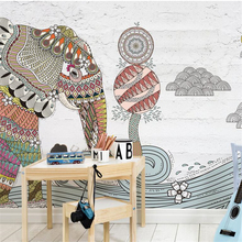 Wellyu papel de parede de paisagem pintada à mão, de elefante, mural de papel de parede infantil para quarto de crianças, mural personalizado grande de papel de parede 2024 - compre barato