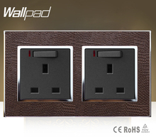 Wallpad Luxury Double 13 A UK Switched Socket Goats Brown Leather 1 Gang Switch and 13A Wall Socket With Neon Free Shipping 2024 - buy cheap