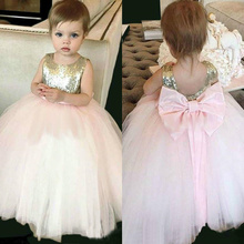 Gold Sequins Flower Girl Dresses Bow Sleeveless Fluffy Tulle Appliques Girls Pageant For Child Birthday Dresses 2024 - buy cheap