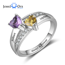 925 Sterling Silver Custom Name Ring with 2 Heart Birthstones Personalized Wedding Engagement Ring Mother Gift JewelOra RI103850 2024 - buy cheap