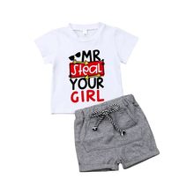 Повседневная одежда для маленьких мальчиков футболка с короткими рукавами Топы, шорты, штаны комплекты одежды из 2 предметов От 0 до 3 лет 2024 - купить недорого