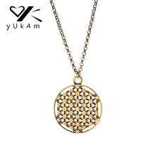 YUKAM-collares colgantes de Mandala de oro para mujer, Color plateado, flor de la vida, buggy, Geometría Sagrada, Om, Yoga 2024 - compra barato