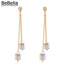 BeBella gold color plated cube drop pendant earrings dangler Crystal from Swarovski original fashion jewelry for women girl 2024 - buy cheap
