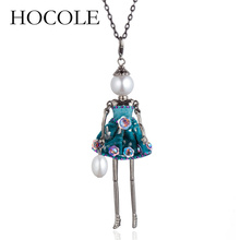 Hocole colar de boneca com pingentes flores, colar feminino de 3 cores com corrente longa, pingentes e colares, joia para presente 2024 - compre barato