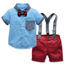 Детский костюм для маленьких мальчиков, новая летняя синяя рубашка + красные шорты, вечерние комбинезоны, подарок на день рождения, детская официальная одежда, 12 От 3 до 4 лет 2024 - купить недорого