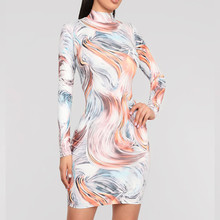 Vestido corto Bandage de manga larga y cuello alto para mujer, con estampado minivestido Sexy, ajustado e informal, para fiesta, otoño 2024 - compra barato