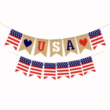 Guirnalda del Día de la Independencia de Estados Unidos, banderines patrióticos de arpillera, decoraciones del 4 de julio, banderas colgantes de lino para decoración de fiesta 2024 - compra barato