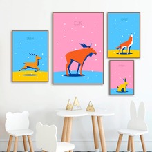 Cuadro sobre lienzo para pared, carteles nórdicos con dibujos de animales salvajes, ciervo, alce, conejo y Lobo, impresiones de imágenes de pared, decoración para habitación de bebés y niños 2024 - compra barato