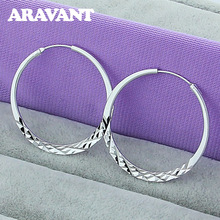 925 Silver 50MM Flat Round Circle Hoop Earrings For Women Fashion Jewelry 2024 - buy cheap