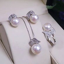 Pearl earrings necklace Pendant ring for women natural Freshwater white pearl jewelry set 925 sterling silver jewelry sets gift 2024 - купить недорого