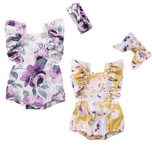 Brand design Infant Newborn Baby Girls Butterfly sleeve Floral Romper Jumpsuit+Headband Set Infant Outfits Clothes 2024 - buy cheap