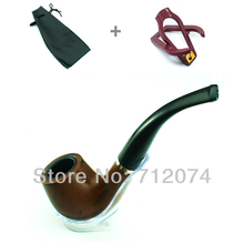 Elegant Vintage Durable Mens Tobacco Wooden Smoking Pipe With Cigar Cigarette Smoking Pipe Stand And Pouch Free Shipping 109A 2024 - buy cheap