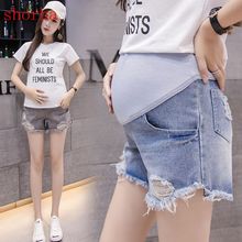 Summer Woman Denim Shorts Pregnant Short Pants Maternity Clothes Dropshipping 2019 Pregnancy Shorts Belly Shorts Holes 2024 - buy cheap