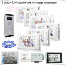 6 Buttons Color Video Door Phones Intercom Systems 6  LCD Security Doorbell for 6 Apartments  +Access Control System+E-lock 2024 - buy cheap