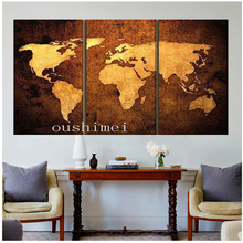 Pintura al óleo sobre lienzo para sala de estar, paisaje para habitación, mapas del mundo, arte de pared, 3 unids/lote 2024 - compra barato