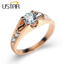 USTAR-anillos de boda con cristales austriacos para mujer, de alta calidad, color oro rosa, anillos de compromiso para mujer, bisutería para fiesta de navidad 2024 - compra barato