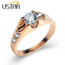 USTAR Top quality Austria Crystals wedding Rings for women Rose Gold color Engagement Rings Female Anel Bijoux Party Christmas s 2024 - buy cheap