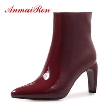 AnmaiRon New Arrival women real leather pointed toe zipper high heel ankle boots Big size 34-40 botas mujer ZYL1276 2024 - compra barato