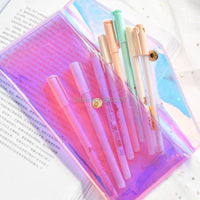 200pcs Laser Dazzle Color Transparent Glitter Pencil Case Fashion Pvc Women Cosmetic Makeup Storage Bag 2024 - buy cheap