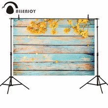 Allenjoy-fondo fotográfico con flor amarilla de primavera para estudio fotográfico, telón de fondo con Madera azul antiguo para pared y sesión de fotos 2024 - compra barato