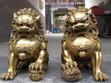 YM China regius Puerta de latón puro talismán Fu Foo perro guardián malvado León estatua par 2024 - compra barato