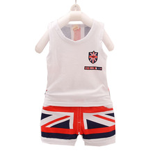 Conjunto de ropa de verano para niños, camiseta sin mangas y pantalones cortos, traje de 2 piezas con estampado de la bandera de Inglaterra, novedad 2024 - compra barato