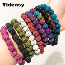 Pulseira de miçangas de pedra natural yidensy, bracelete colorido energético de lava com contas para mulheres e homens, joias da amizade, presentes de natal 2024 - compre barato